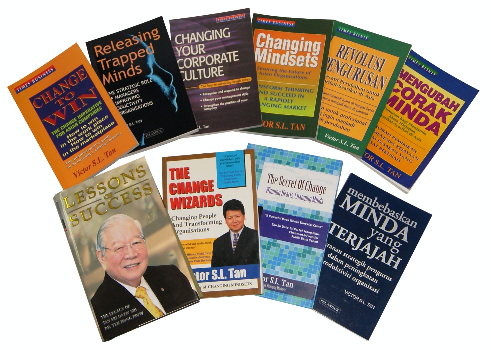 The collection of books by Dr. Victor SL Tan, including Bahasa Malaysia editions